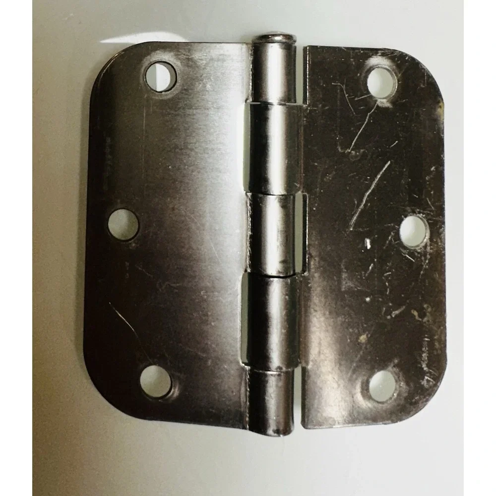 4-Count Brushed Nickel Door Hinges, 3.5 Inch Rounded Hardware without Screws